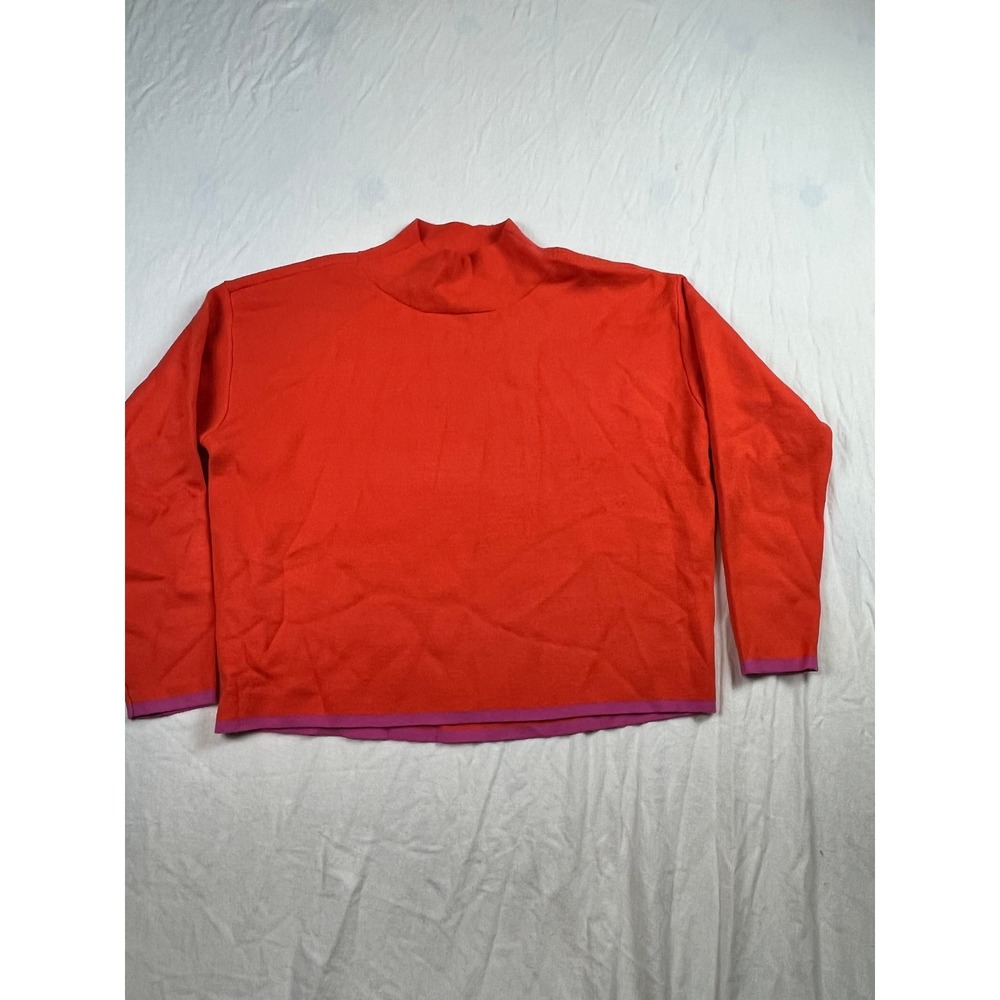 Maeve Anthropologie Mock Neck Sweater Orange Pink Trim Viscose Blend Womens‎ M